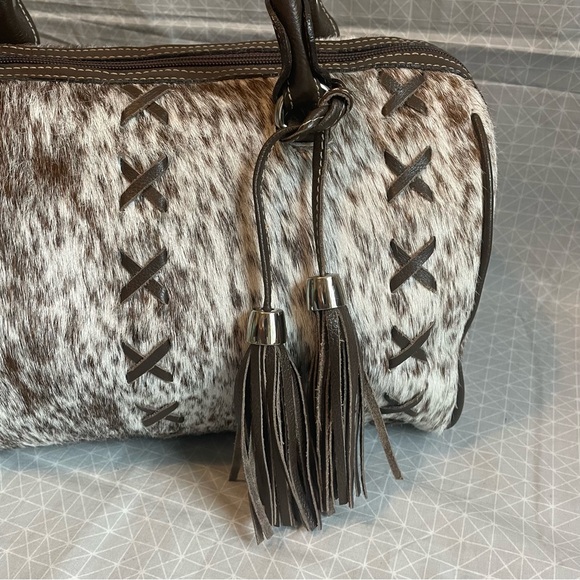 Flavia Maria Spotted Pony Hair on Hide Satchel - Picture 4 of 13